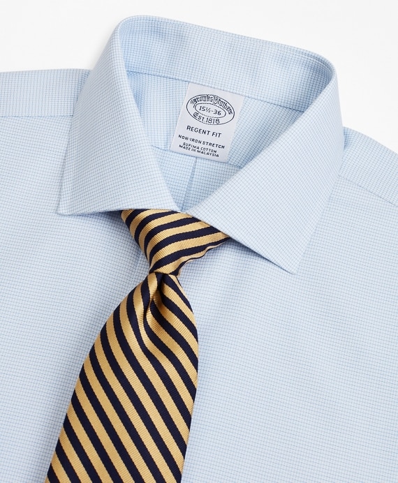 Stretch Regent Fitted Dress Shirt, Non-Iron Twill English Collar French Cuff Micro-Check