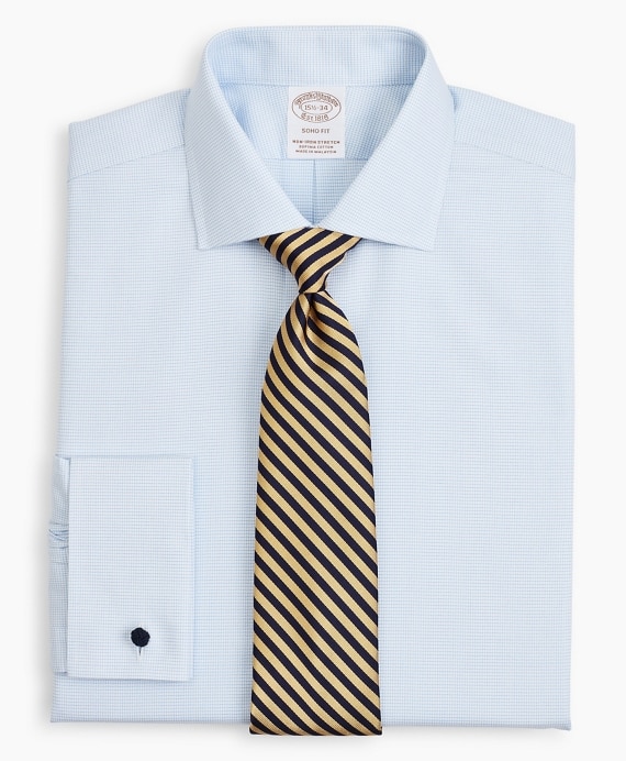Stretch Soho Extra-Slim-Fit Dress Shirt, Non-Iron Twill English Collar French Cuff Micro-Check