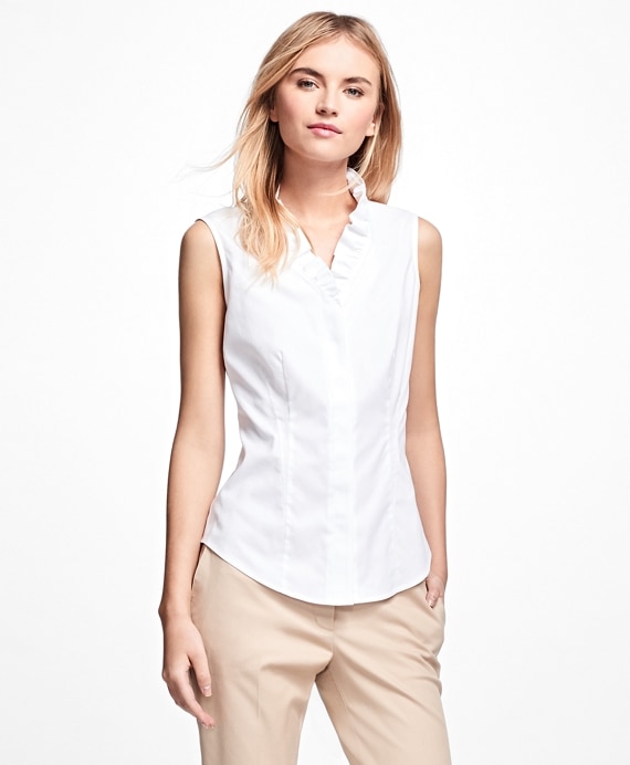 Non-Iron Sleeveless Ruffled Blouse