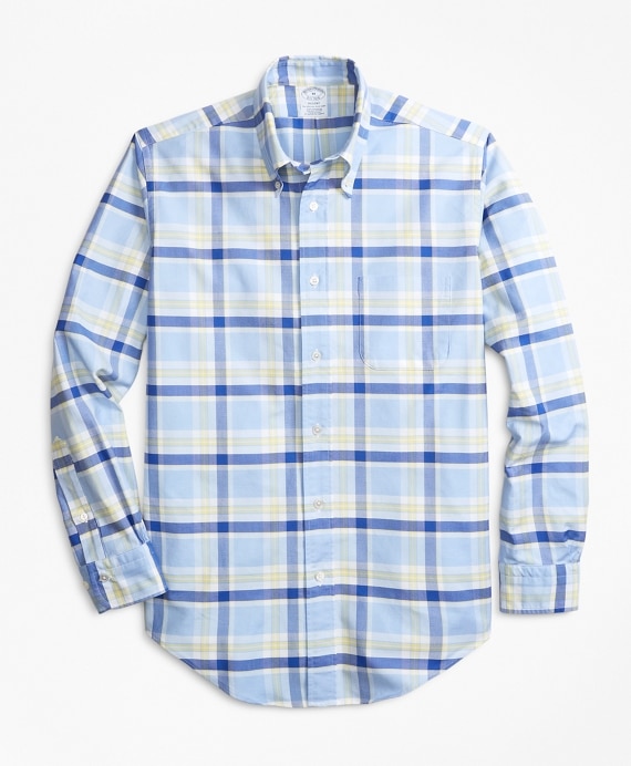 Regent Fit Oxford Blue and Yellow Plaid Sport Shirt