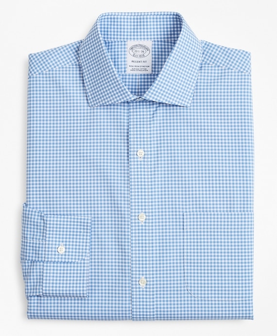 Stretch Regent Fitted Dress Shirt, Non-Iron Poplin English Collar Gingham