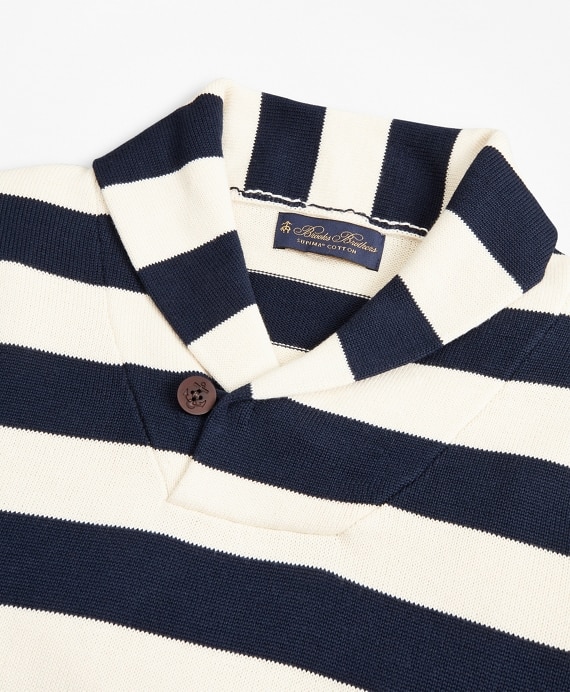 Supima® Cotton Nautical Stripe Shawl Collar Sweater