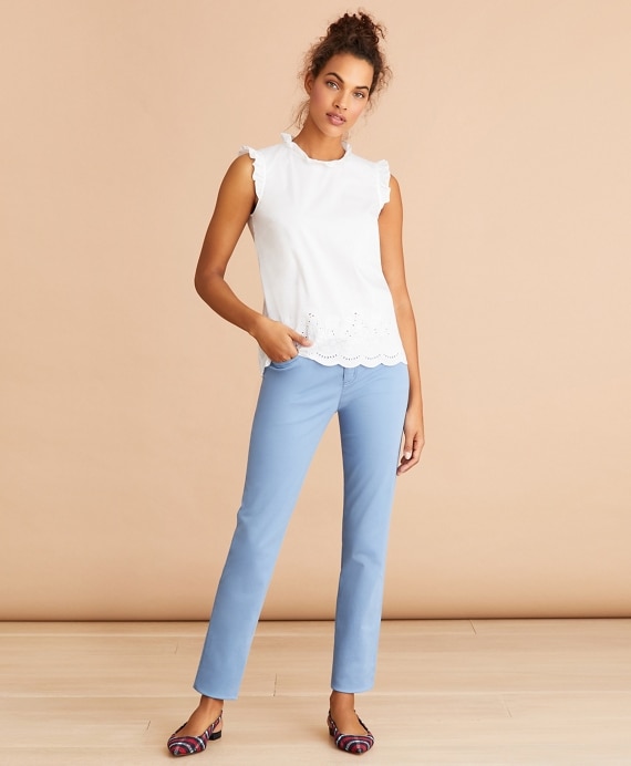 Eyelet-Trimmed Poplin Blouse