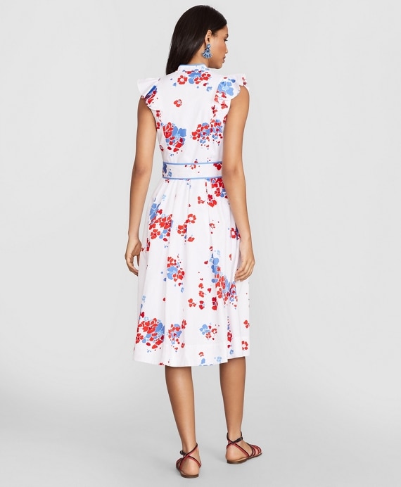 Floral-Print Supima® Cotton Sateen Flutter-Sleeve Shirt Dress
