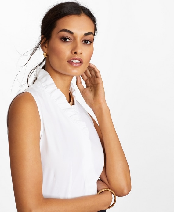 Non-Iron Stretch Supima® Cotton Sleeveless Ruffled Blouse