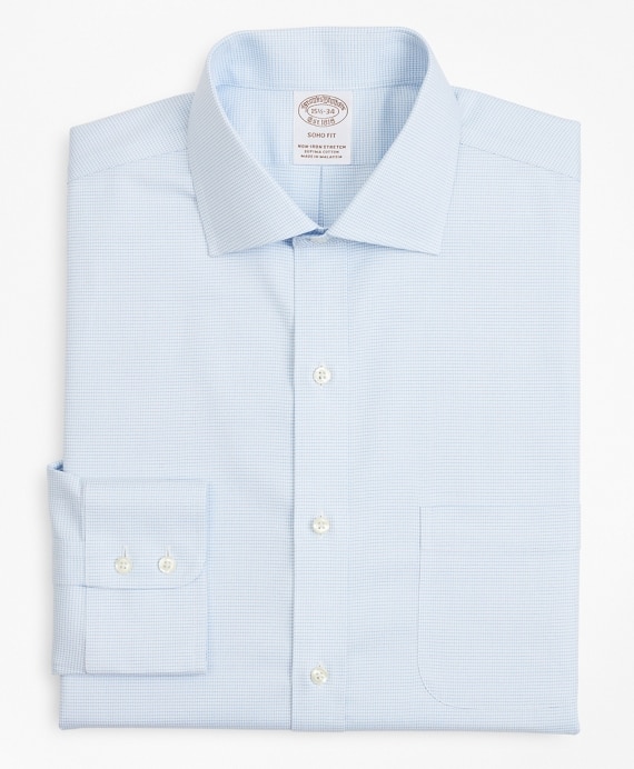 Stretch Soho Extra-Slim-Fit Dress Shirt, Non-Iron Twill English Collar Micro-Check