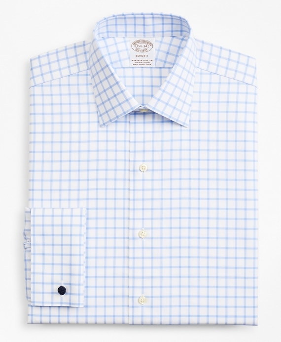 Stretch Soho Extra-Slim-Fit Dress Shirt, Non-Iron Twill Ainsley Collar French Cuff Grid Check