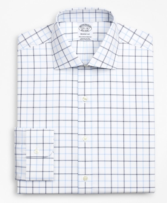 Stretch Regent Fitted Dress Shirt, Non-Iron Poplin English Collar Double-Grid Check