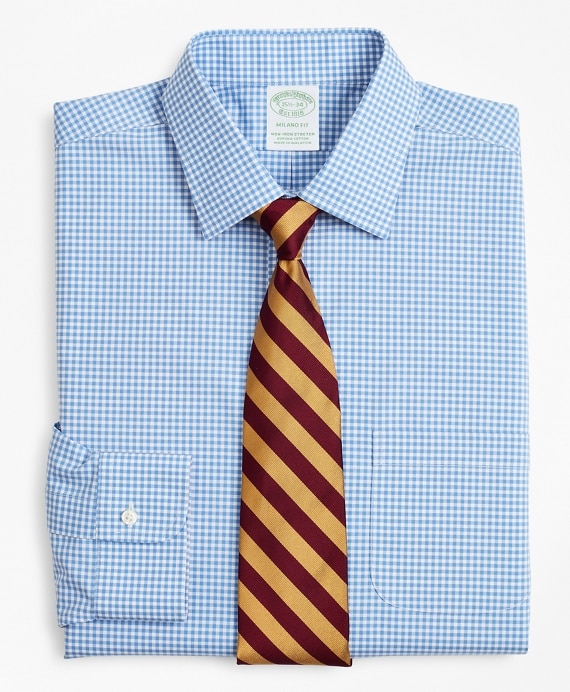 Stretch Milano Slim-Fit Dress Shirt, Non-Iron Poplin Ainsley Collar Gingham