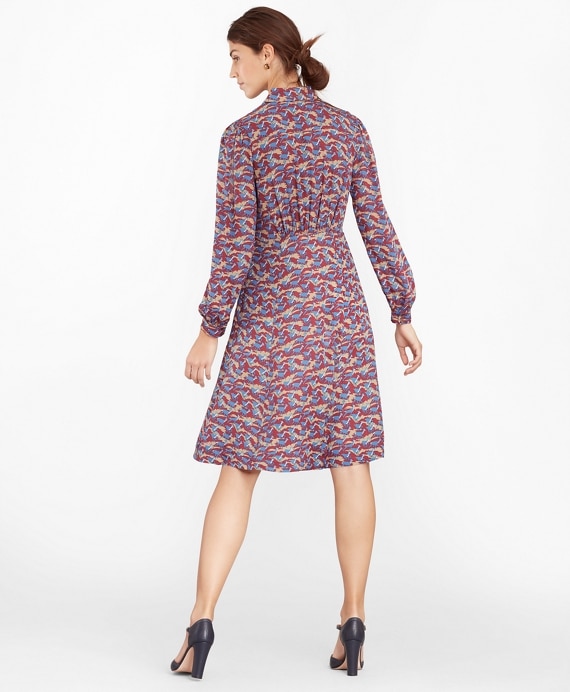 Deer-Print Silk Chiffon Shirt Dress