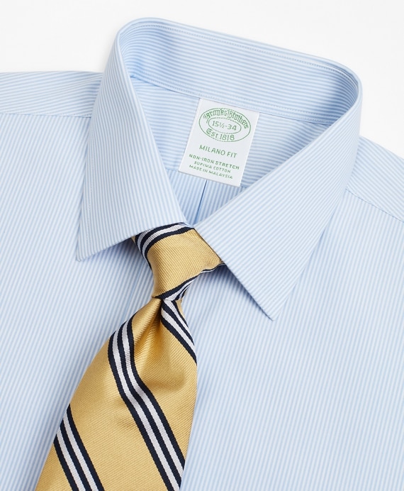 Stretch Milano Slim-Fit Dress Shirt, Non-Iron Poplin Ainsley Collar Fine Stripe