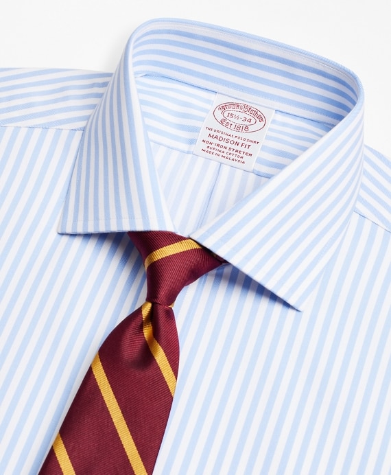 Stretch Madison Classic-Fit Dress Shirt, Non-Iron Twill English Collar Bold Stripe