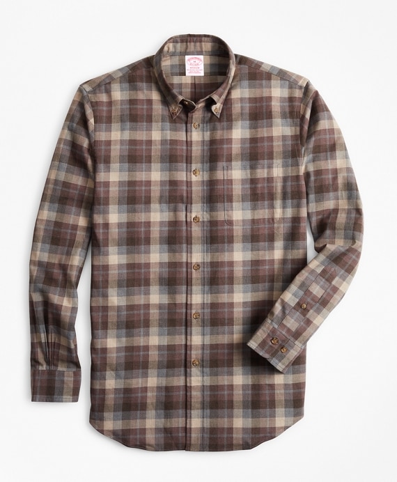 Madison Fit Tan Plaid Brushed Flannel Sport Shirt