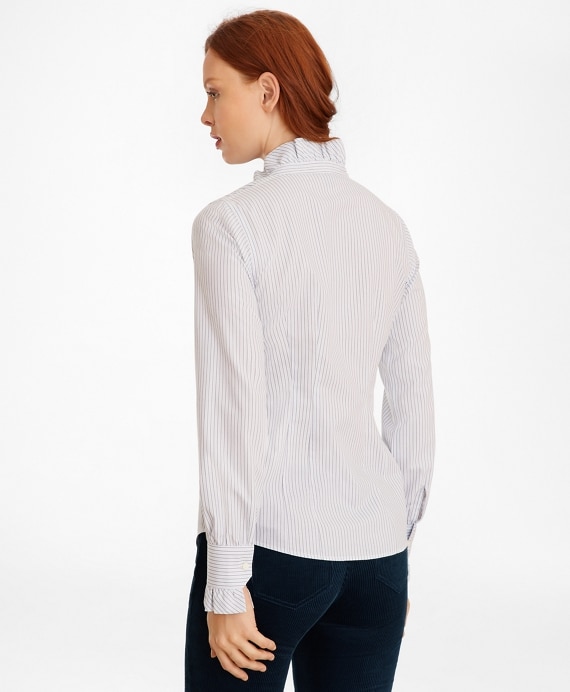 Non-Iron Striped Supima® Cotton Ruffle-Collar Blouse