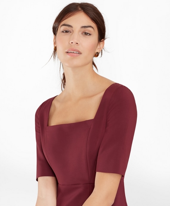 Stretch-Wool Square-Neck Sheath Dress