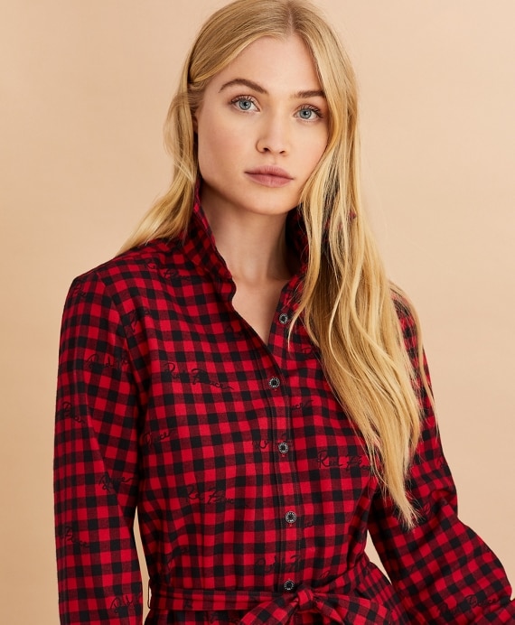 Logo-Print Plaid Flannel Shirt Dress