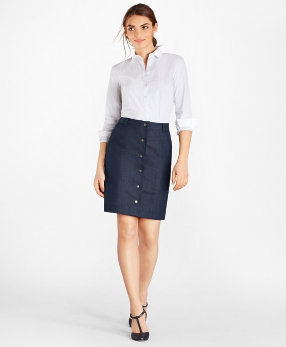 Petite Non-Iron Striped Supima® Cotton Stretch Poplin Fitted Shirt