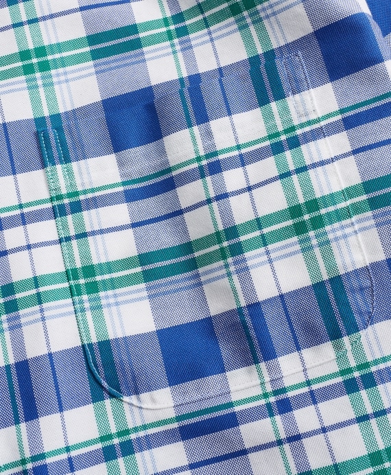 Regent Fit Oxford Blue and Green Plaid Sport Shirt