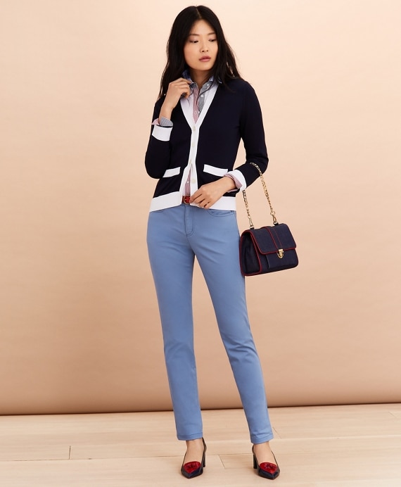 Contrast-Trim Cotton-Blend Cardigan