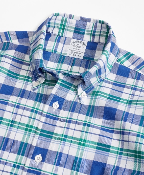 Regent Fit Oxford Blue and Green Plaid Sport Shirt