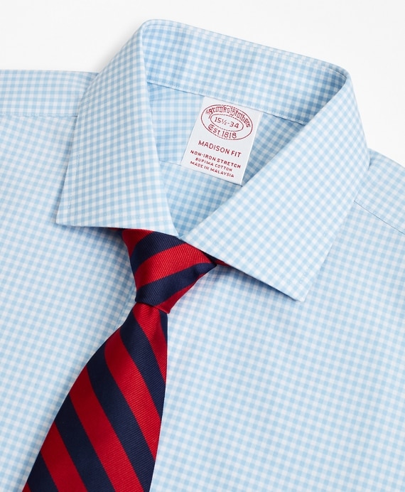 Stretch Madison Classic-Fit Dress Shirt, Non-Iron Poplin English Collar French Cuff Gingham
