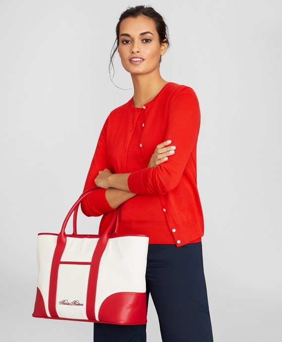 Leather-Trimmed Canvas Tote Bag