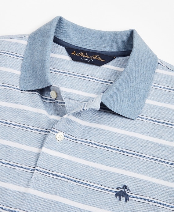 Slim Fit Cotton and Linen Stripe Polo Shirt