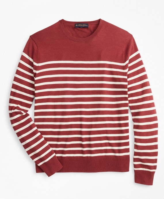Silk and Cotton Stripe Crewneck Sweater