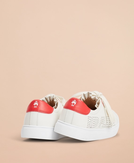 Ruffle-Trimmed Logo-Detail Leather Low-Top Sneakers