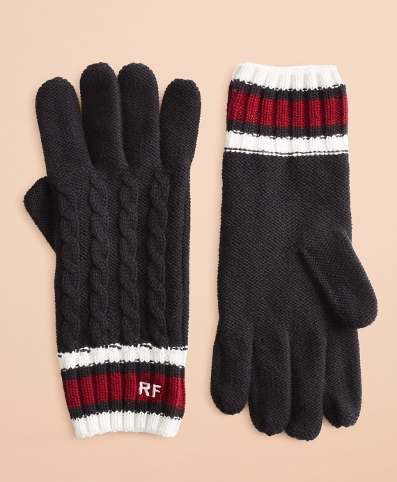 Striped Cable-Knit Wool-Cotton Gloves