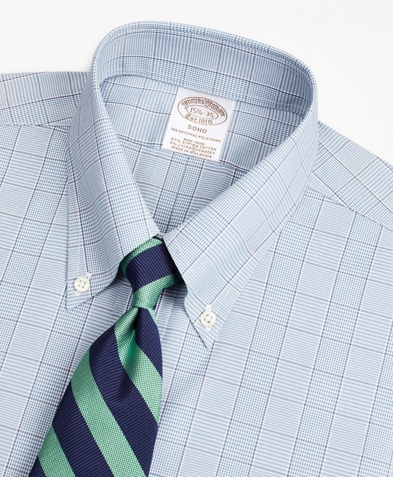 Stretch Soho Extra-Slim-Fit Dress Shirt, Non-Iron Pinpoint Button-Down Collar Glen Plaid