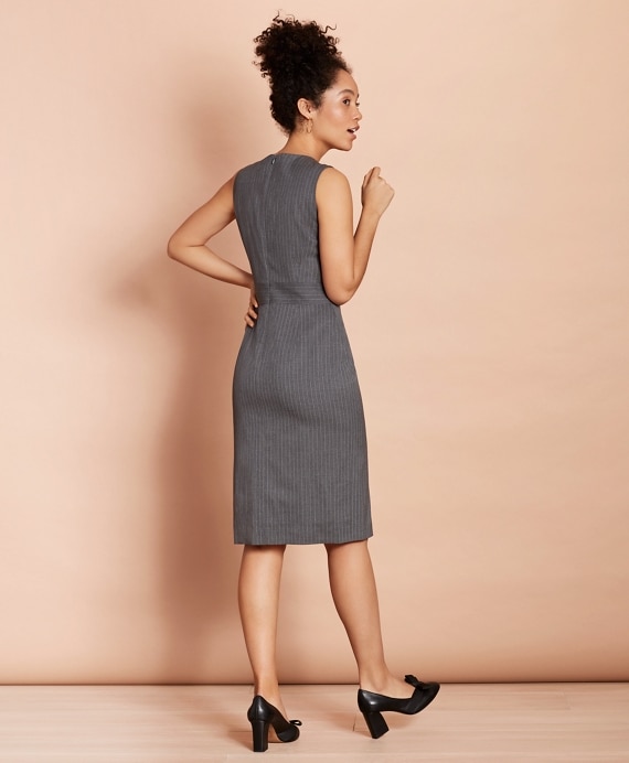 Pinstripe Stretch-Wool Button-Slit Sheath Dress