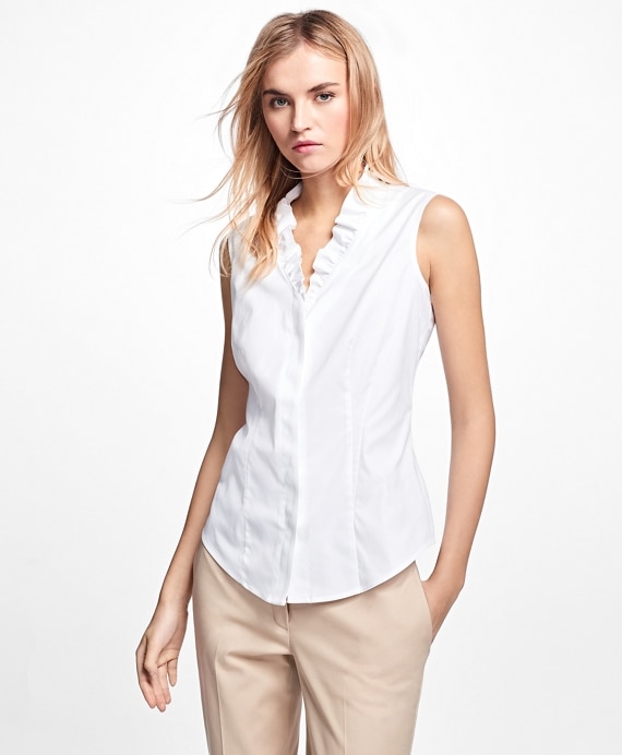 Non-Iron Sleeveless Ruffled Blouse