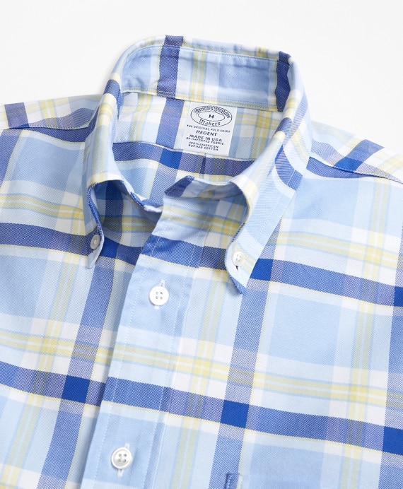 Regent Fit Oxford Blue and Yellow Plaid Sport Shirt