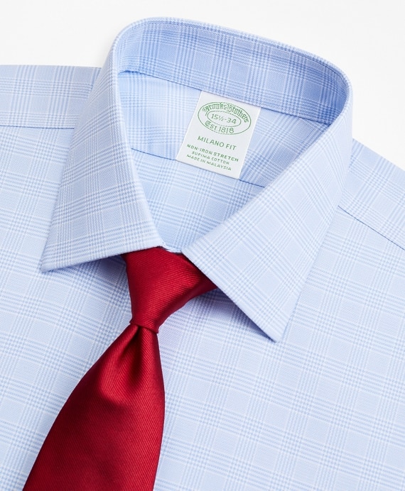 Stretch Milano Slim-Fit Dress Shirt, Non-Iron Royal Oxford Ainsley Collar Glen Plaid