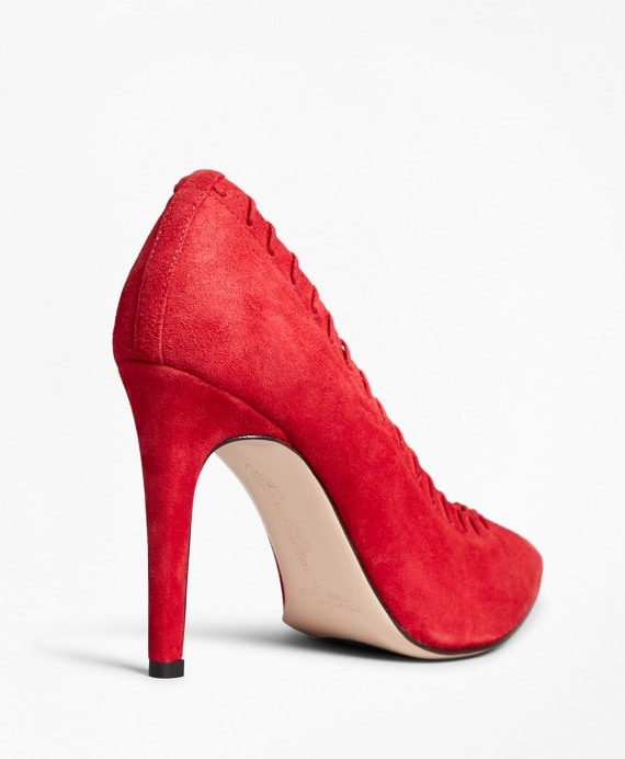 Suede Whip-Stitch Point-Toe Pumps