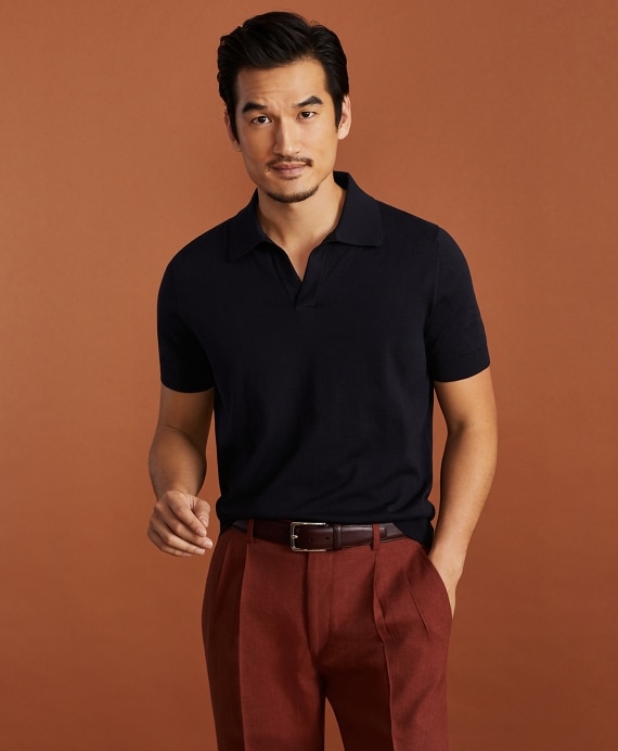 Golden Fleece® 3-D Knit Fine-Gauge Buttonless Sea Island Cotton Polo Sweater