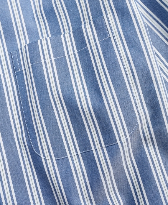 Stretch Milano Slim-Fit Sport Shirt, Non-Iron Awning Stripe