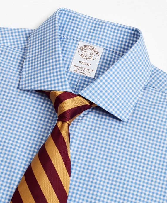 Stretch Soho Extra-Slim-Fit Dress Shirt, Non-Iron Poplin English Collar Gingham