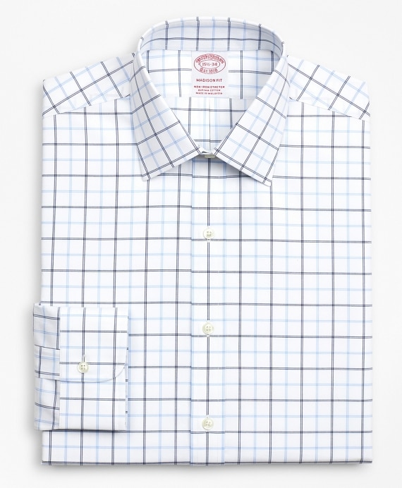 Stretch Madison Classic-Fit Dress Shirt, Non-Iron Poplin Ainsley Collar Double-Grid Check