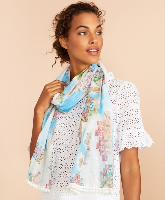Tropical-Print Cotton-Silk Oblong Scarf