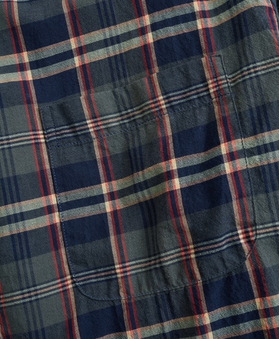 Regent Fitted Sport Shirt, Olive Madras Short-Sleeve