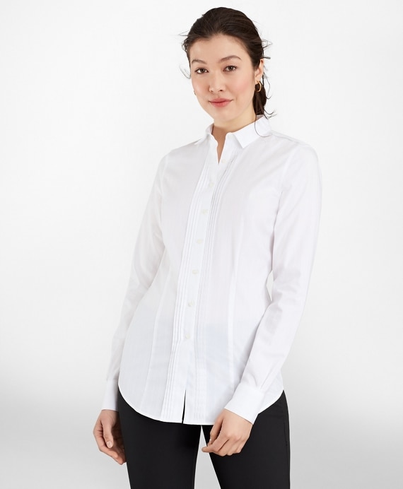 Petite Tailored-Fit Non-Iron Dobby-Stripe Cotton Tuxedo Shirt