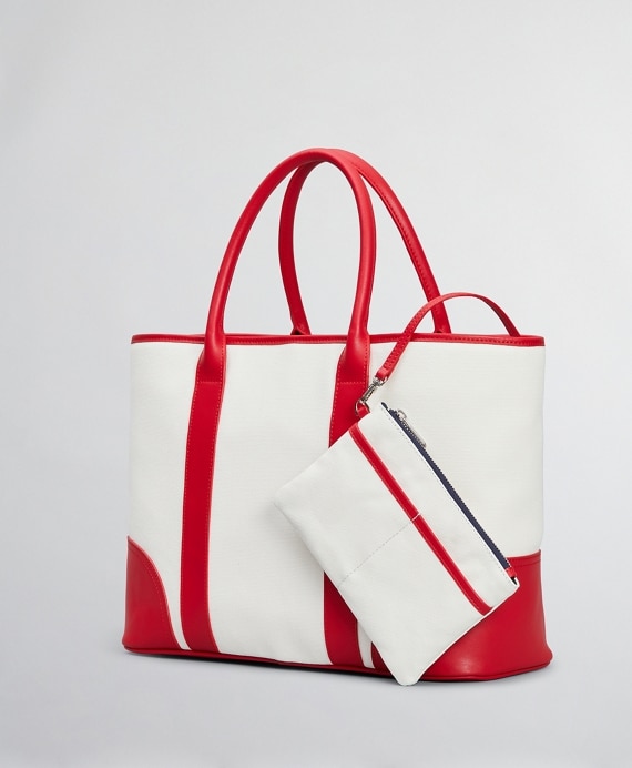 Leather-Trimmed Canvas Tote Bag