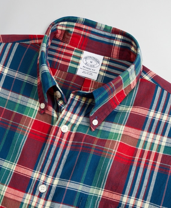 Regent Fitted Sport Shirt, Red Madras Short-Sleeve