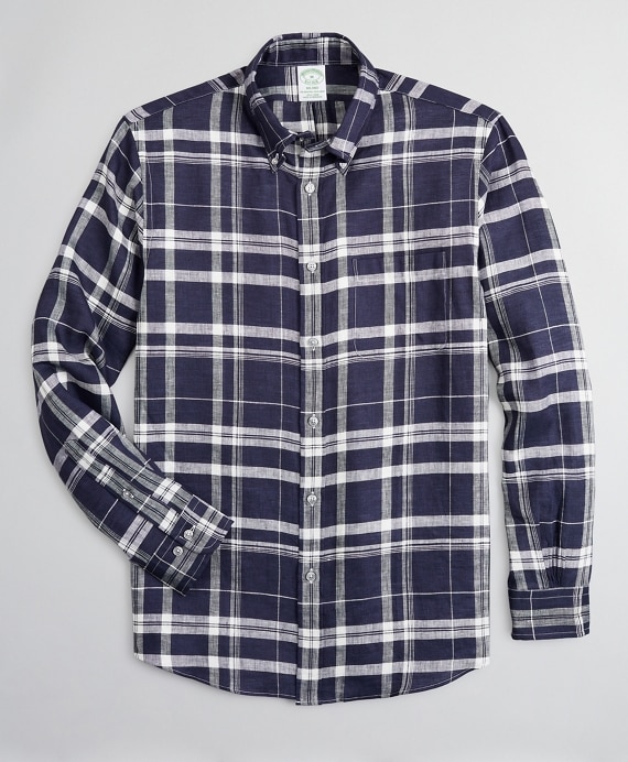 Milano Slim-Fit Sport Shirt, Irish Linen Large Plaid