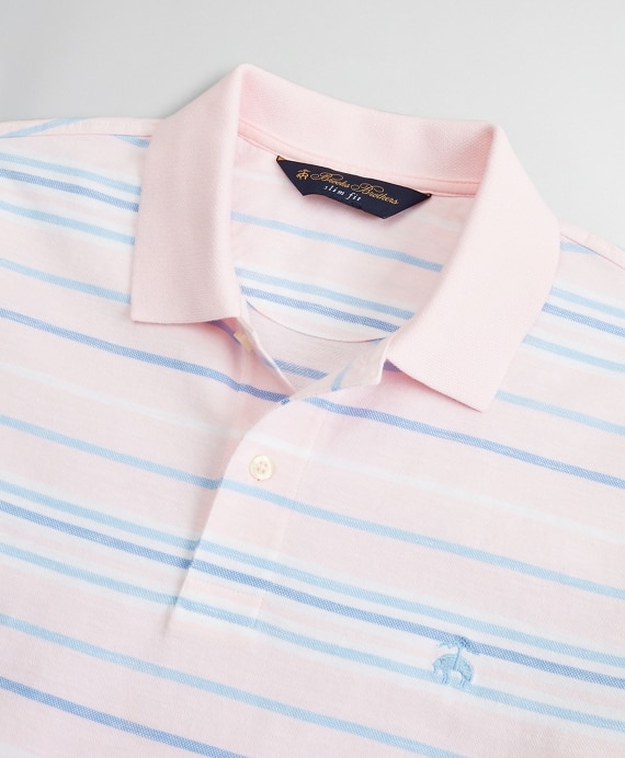 Slim Fit Cotton and Linen Slub Stripe Polo Shirt