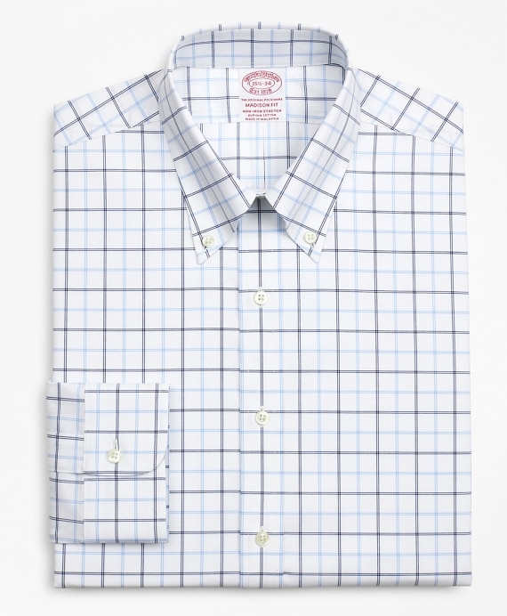 Stretch Madison Classic-Fit Dress Shirt, Non-Iron Poplin Button-Down Collar Double-Grid Check