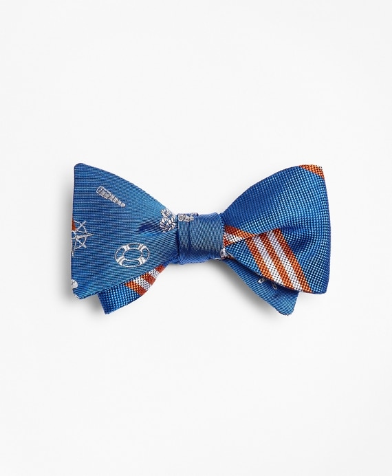Nautical with Stripe Reversible Bow Tie