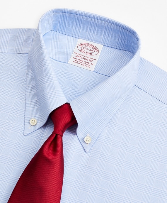 Stretch Madison Classic-Fit Dress Shirt, Non-Iron Royal Oxford Button-Down Collar Glen Plaid